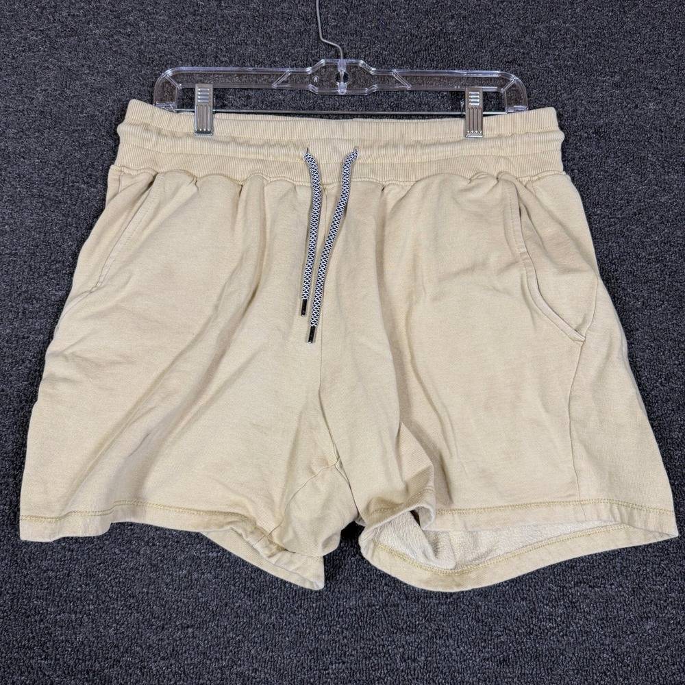Knickerbocker Vintage Design Mens Large Tan Beige Fleece Sweat Shorts Drawstring